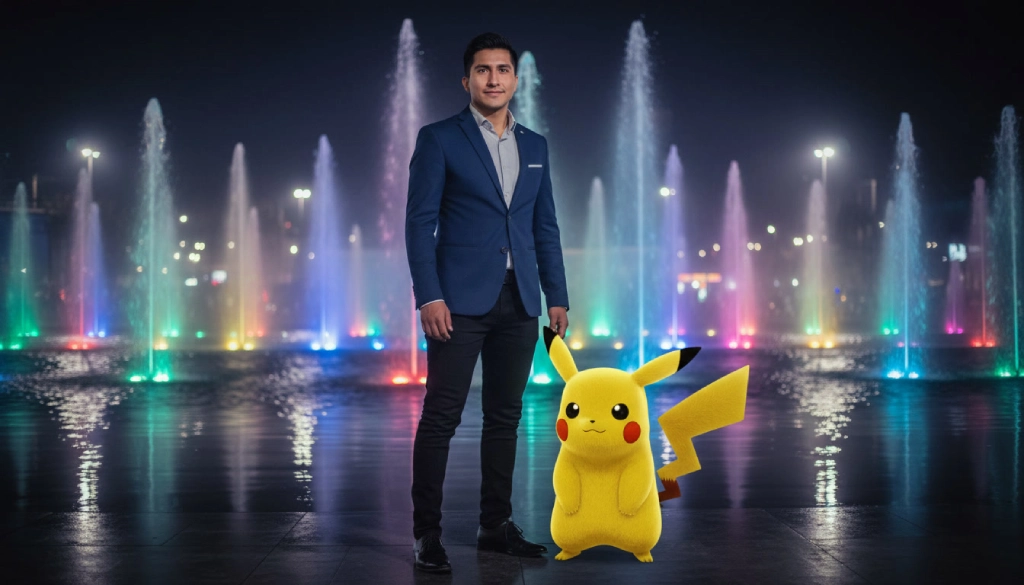 Crea una foto tuya en Circuito Mágico del Agua junto a personajes de anime usando IA