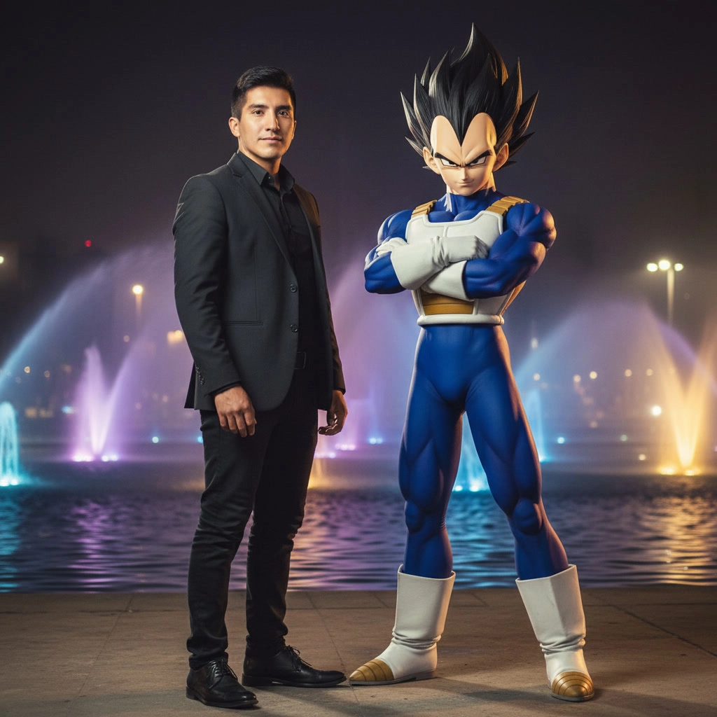 Crea una foto tuya en Circuito Mágico del Agua junto a personajes de anime usando IA